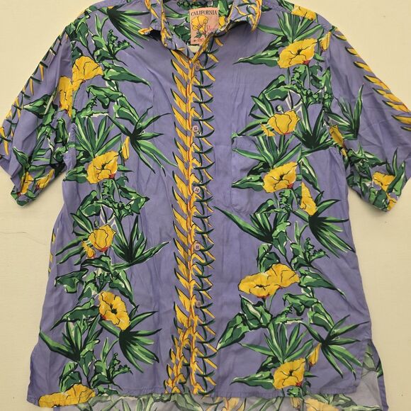Big Dogs California Poppy Rayon Button Down Shirt Men's Size Small Vintage Blue - Picture 2 of 10